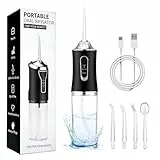 Munddusche Kabellos Zahndusche, Water Flosser Zahnreinigung für Teeth Zwischenräume, Irrigator Zähne Dental, Wasserdicht, Zahnzwischenraumreiniger Mundduschen mit 4 Düsen 1 Ladekabel，Schwarz