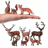 JOKFEICE Waldtiere Figuren 6 Stück Kunststoff Realistische Waldtier Hirsch Eichhörnchen Figuren für frühe pädagogische Geburtstagsgeschenk Kuchendekoration für Kinder