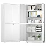 Aktenschrank abschließbar mit 4 Türen Mehrzweckschrank mit Kombinationsschloss verstellbare Regale Büroschrank Aufbewahrungsschrank für Büro Garage 180X80X40cm Weiß