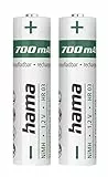 Hama Akku Batterien AAA aufladbar, 2 Stück (mit hoher Kapazität, 700 mAh, 1,2 V, wiederaufladbar, geringe Selbstentladung, Akku AAA Micro, NiMH Akkus, für schnurlose Telefone, Fernbedienung etc.)