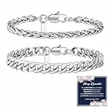 RANKEEF 2 Stück Herren-Silberarmbänder, kubanisches Gliederarmband für Herren, 22,9 cm, Edelstahl-Armband-Set, Herren-Armbänder, Geburtstags- und Weihnachtsgeschenke für ihn, Ehemann, Vater