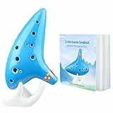 Ohuhu Zelda Ocarina, 12-Loch-Okarina von the Legend of Zelda, Zelda Alto C Triforce Link-Cosplay Geschenk für Zelda-Fans mit Ausstellungsstand Schutztasche Notenschrift, Ceramic Replica Hellblau