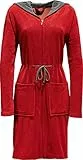 Erwin Müller Bademantel Damen rot/grau Größe 44/46, Morgenmantel, Saunamantel Frottier - mit Kapuze, Reißverschluss, Taschen, schnelltrocknend, pflegeleicht