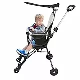 Kinderwagen, faltbar, ultraleicht, Buggy von 6 Monaten bis 4 Jahren, Reisekinderwagen, tragbar und leicht, höhenverstellbar, 3-Punkt-Gurt, verstellbares Dach (schwarz grau - faltbar)