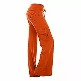 KOG Hosen Damen Cargo Hose 2024 Leichte Sommerhose Baumwolle Elegant Cargo Hosen Frau Jogginghosen Einfarbig Basic Weisse Haremshose Kurzgröße Sweathose Gutschein Orange XS