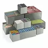 FAMKEEP 10 Stück Schubladen Ordnungssystem Kleiderschrank Organizer，Faltbare Aufbewahrungsbox Stoff,Grau Faltbare Aufbewahrungsbox Stoff,Schrank Schubladentrenner für Kleidung, BHS, Socken, Krawatten