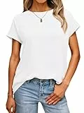 Imily Bela Damen T-Shirt Rundhals Kurzarm Shirts Casual Basic Tee Tops mit Flügelärmel Sommer Locker Oberteile(Weiß, M)