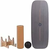 valuents Balance Board aus Holz in Off White – mit abgerundeten Ecken – inkl. Rolle für Neuromuscular Response Training +Plus: Halterung & Ball