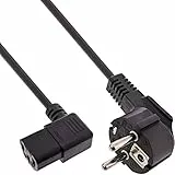 InLine 16752M Netzkabel, Schutzkontakt gewinkelt auf Kaltgerätestecker C13 links abgewinkelt, 0,5m, schwarz