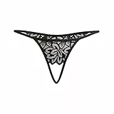 Teyli Damen Ouvert Tanga mit Loch im Schritt - Aus dehnbarer und eleganter Spitze mit ausdrucksstarkem Blumenmotiv - Höschen mit Offenem Schritt - Strings Damen Schwarz S/M