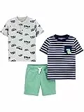 Simple Joys by Carter's Baby-Jungen 3-Piece Button Up, Shorts, and Tee Playwear Hosen-Set, Grau Monster Trucks/Grün/Marineblau Streifen, 2 Jahre