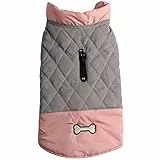 JoyDaog Hundemantel für kleine Hunde, wendbar, wasserdicht, warme Welpenjacke für den kalten Winter, Rosa und Grau, Größe S