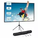 Beamer Leinwand mit Stativ, Tragbar Projektor Leinwand 120 Zoll, 16:9, 4K HD ProjektionLeinwand, Leicht und Kompakt, tragen, Ideal für Heimkino, Innen/außen Filme.