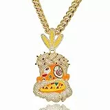 ICEDIAMOND Kaltemaille bemalte abstrakte Kunst Tribal Savage Anhänger mit Miami Kubanische Kette, Krappenfassung CZ Diamant Vergoldet Hip Hop Crazy Bright Halskette für Männer (Gold,20''Cuban)