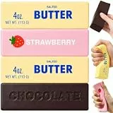 4 Stück Butter Cheese Squishy, Schokolade Squishy Fidget Toys, Sensorik Anti Stress Spielzeug, Erdbeere Squishies Quetschball Stressball für Kinder Erwachsener ADHD Autismus