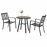 PHI VILLA Gartenmöbel Set 2 stühle mit Runder Tisch Wetterfest Terrassenmöbel Set 2 Personen mit Stapelbare Stühle Outdoor Bistro Möbel Sets Metall