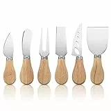 KQDRAVINE Käsemesser Set mit Buttermesser Klein, 6-teiliges Mini-Käsemesser Käsebesteck mit Holzgriff, Edelstahl-Küchenkäse-Werkzeuge für Weichkäse, Schnittkäse, Kuchen, Dessert, Käsesalat