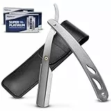 URAQT Rasiermesser, Rasiermesser Herren mit Wechselklinge und Etui, Reise Rasiermesser Barber set mit 30 Doppel Rasierklingen, Barber Rasierer Friseur Herren für Mehr Präzision Handbart Kit (Silber)