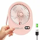 Morelax Tischventilator Mini USB Leise Ventilator, 180° Tragbarer Handventilator Wiederaufladbarer mit 6, LED Anzeige Ventilator Klein Wimpernventilator Für Büro/Reise (Rosa)