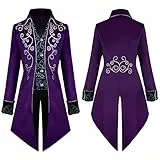OBEEII Herren Steampunk Frack Mantel Vintage Mantel Mittelalter Gehrock Jacke Viktorianischen Karneval Kostüm Cosplay Halloween Fashing Smoking Kostüm Lila03 M