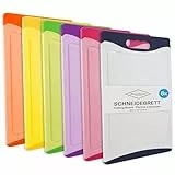 MaxxGoods Schneidebrett SET 6-teilig bunt, mit Saftrille & Griff - Antibakteriell - Hackbrett, Kunststoffbrett beidseitig verwendbar & Spülmaschinenfest (28,5 x 19,5 x 0,8 cm)