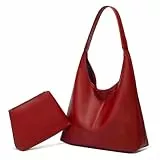 JEKAVA Umhängetasche Damen Gross Handtasche Universitätsstudent Schultertasche Leder Crossbody Bag Damen Breiter Gurt Handtasche zum Umhängen Set 2-Teiliges Set (Rot)