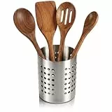 com-four® Besteckabtropfkorb - Küchenutensilienhalter aus Edelstahl - Besteckkorb, Kochlöffelständer aus Metall - moderner Serviettenhalter - Metall-Besteckhalter (silberfarben)