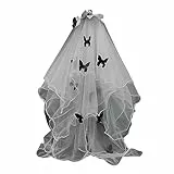 Watreketal Schwarzes Schmetterling Tüll Hochzeit Brautschleier Mit Fix Haarclip Für Die Heirat Halloween Feier Accessoires Mit Falten Schmetterlingsform Hochzeitsfeier Kopfschmuck