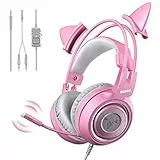 Somic G951S Rosa Gaming-Headset mit Mikrofon, Mädchen Frauen Rosa Katze Ohr-Kopfhörer mit 3,5-mm-Kabel für Xbox One, PS4, Smartphone