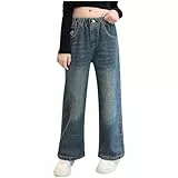 XINYUNZU Baggy Jeans Mädchen Weites Bein Jeanshose mit Gummizug Wide Leg Outdoorhose Breite Hose High Waist Freizeithose Pants Girls Mode Hosen für Kinder Frühling Sommer Blau 14 Jahre