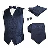 Alizeal Herren Weste Krawatte Hanky Manschettenknöpfe und Fliege Set Paisley Classic 5pc, Dunkelmarine-XL