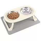 Lollanda Futternapf Katze Erhöht 2er Set, Katzennapf Erhöht aus Edelstahl 304, Katzennäpfe mit Verstellbar Ständer und Napfunterlage Silikon, Fallsicher Leicht zu Reinigen (Grün)