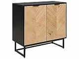 Beliani Skandinavisches Sideboard MDF Holzfurnier 2 Türen mit Regalen Schlafzimmer Aufbewahrungslösung Schwarz und helles Holz Alaska