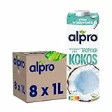 Alpro Kokosnussdrink mit Reis – Vegan, milchfrei, glutenfrei – Ohne Zuckerzusatz – Von Natur aus laktosefrei – Reich an Ballaststoffen, Calcium und Vitaminen– 8 x 1L – Haltbar