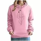 KOG Hoodie Damen Baumwolle Hooded Sweatshirt Katzen-Print Hoodies Winter Oberteile Freizeit Oberteil Warm Teenager Mädchen Retro Oversize Sweatshirt mit Kapuze Kleidung Rosa S