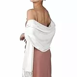 Figarge Schal Damen Winter Warm Herbst Winter unifarben Baumwolle mit quasten Pashmina Schals und Wraps Winter Wollschal Warmes Feinstrick Winter Schal und Tücher für abendkleid(Weiß)