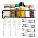 HDRNT Gewürzregal Stehend 4er Set,Gewürzregal Wand,Gewürzhalter Hängend aus Metall,Gewürz-Organizer für Gewürzdosen, Küchenschrank, Speisekammertü,mit 8 Selbstklebende und Schrauben (29x6.5x7cm)