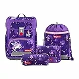 Step by Step Schulranzen-Set Cloud „Pegasus Liv“ 5-teilig, lila, Pegasus-Design, ergonomischer Tornister mit Reflektoren, höhenverstellbar mit Hüftgurt für Mädchen ab der 1. Klasse, 19L