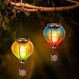 IEEILULU 2PCS Solar Heißluftballon, Gartendeko für Draußen mit Dekorativer Flammeneffekt, Lightzone Solar-Led-Heißluftballon, Solarlaterne für Außen Terrasse Balkon Pfahlpfad Rasen