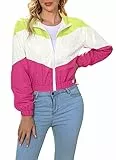 LAOARA Damen Leichte Windjacke Sport Jacke Reißverschluss Farbblock Mantel Casual Langarm Jogging Oberbekleidung, gelb, Medium