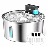PawPoll Katzenbrunnen Kabellos mit Bewegungsmelder 4200mAh Batteriebetrieben, 3.2L Edelstahl Trinkbrunnen für Katze mit Leise Wasserpumpe, Pet Water Fountain 4200mAh, 6 Filter+3 Schaumstofffilter