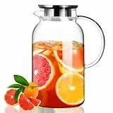 PARACITY Wasserkrug mit Silikonboden, 1,8 Liter Fassungsvermögen, hitze- und kältebeständige Glaskanne mit Deckel und Griff, Glaskaraffe mit Deckel für Kaffee, Saft, Limonade und Milch