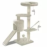 VOUNOT Kratzbaum Stabiler Katzenbaum Kletterbaum für Katzen, mit Plattformen Höhle Sisalseil, 115cm, Beige