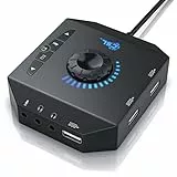 CSL - USB Soundkarte extern - Soundkarte mit Lautstärkeregelung USB Hub - Anschluss für Headset Kopfhörer Mikrofon - Equalizer - Steuerung eines Audioplayers - schwarz