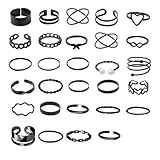 LIUYIDM 29 Stück Vintage Silber Punk Ringe Set Schwarz für Männer Frauen Offene Knuckle Ring Stapelbare Gothic Rings Set Fingerringe Boho,Damen Set Finger Midi Ring Set für
