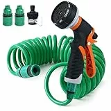 Spiralschlauch Garten, 7.5M Flexibler Gartenschlauch, Spiralschlauch Komplett Set mit 8 Funktions Brause, Handbrause Garten Brausekopf Wasserschlauch für Autowäsche, Haustierdusche, Gartenarbeit