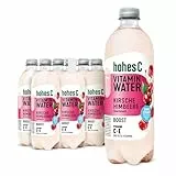 hohes C Vitamin Water Boost Kirsche & Himbeere (6 x 750ml), mehr Energie mit Multivitamin-Komplex: Vitamin C, B6, B12, B3, B5 & B7, nur 6kcal/100ml, ohne Zuckerzusatz & Süßungsmittel, vegan