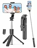 Mini Selfie Stick Stativ, Erweiterbar 4 in 1 Selfie Stange mit Abnehmbarer Fernbedienung, Smartphone Selfiestick & Tripod Tragbar Reisestativ Kompatibel mit iPhone 16/15/14/13/12/Samsung/Huawei/GoPro
