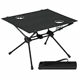 WOLTU Campingtisch tragbar, ultraleichter Klapptisch mit 2 Getränkehaltern, Picknicktisch klappbar mit Aufbewahrungstasche, für Camping Picknick Wandern Reisen, mit Metallrahmen, Schwarz