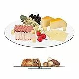 Relaxdays XL Servierplatte, 360° drehbar, Käse, Snacks, Kuchen, rund, ∅ 45 cm, Glas Tortenplatte, transparent/silber, 1 Stück